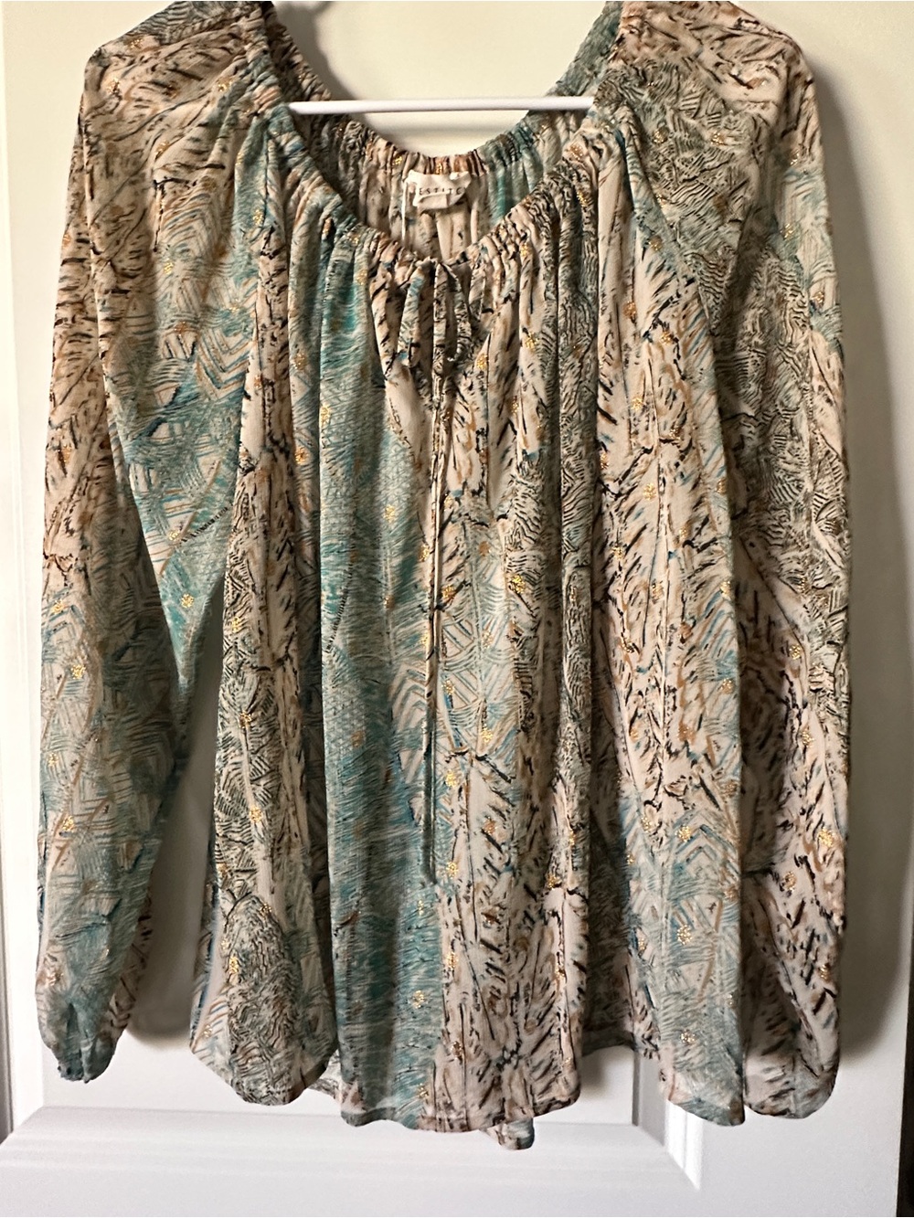 lovestitch Boho Peasant Tunic in Mint, Cream & Gold Accents